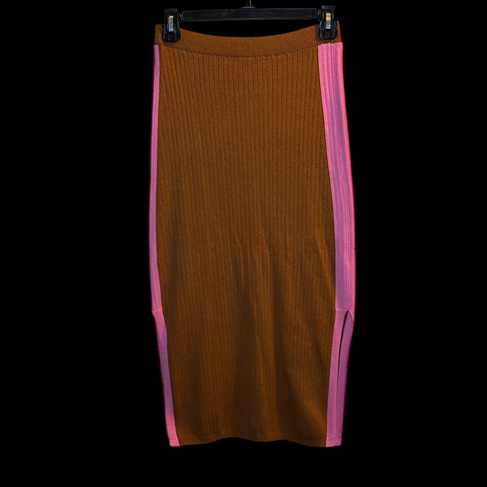 Free people Brown Knit pencil with Pink Accents high side slits small